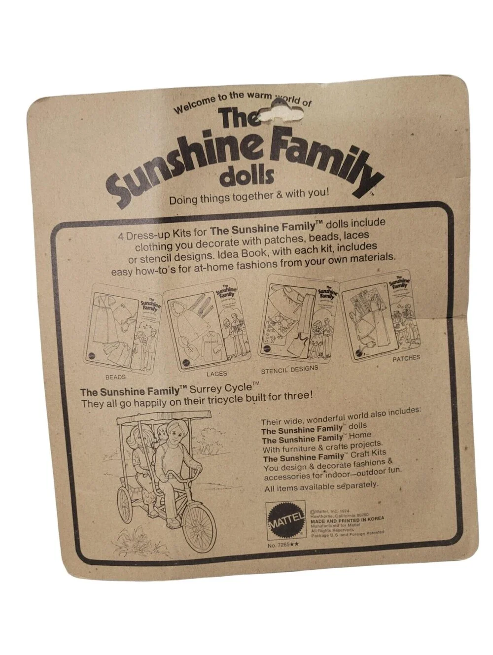 1974 Vintage Mattel The Sunshine Family Doll Dress Up Kit Beads 7265 NOS